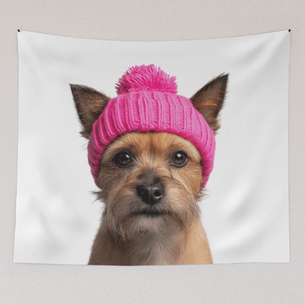 Item preview, Cozy Cairn Terrier dog Wearing Pink Winter Hat Trendy Animal Fashion Artwork designed and sold by LazyOwlStore.