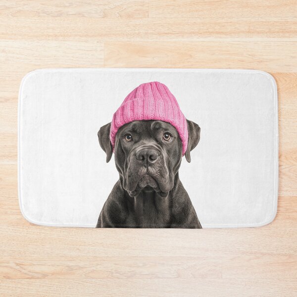 Artikelvorschau, Gemütlicher Cane Corso Hund trägt rosa Wintermütze trendige Tiermode Kunstwerk entworfen und verkauft von LazyOwlStore.