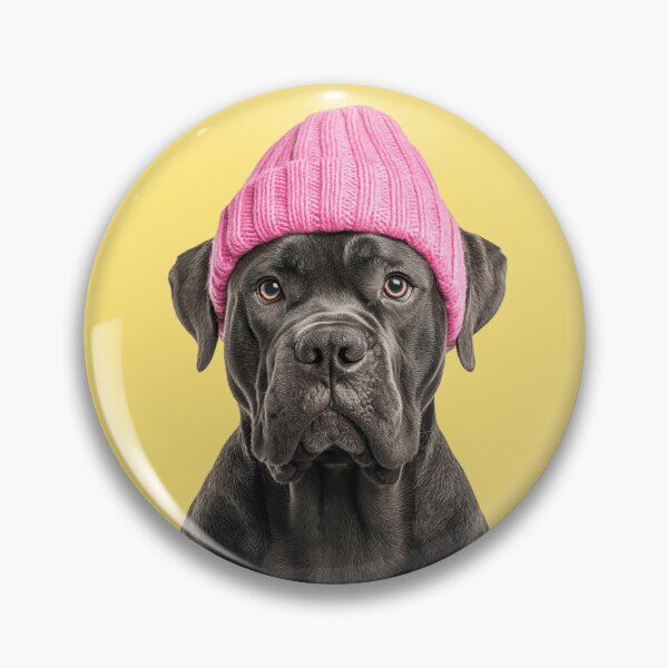 Artikelvorschau, Gemütlicher Cane Corso Hund trägt rosa Wintermütze trendige Tiermode Kunstwerk entworfen und verkauft von LazyOwlStore.
