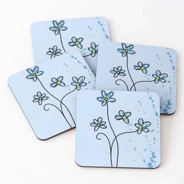 Item preview, Minimalist Forget-Me-Nots – One Line Botanical Drawing with Blue Splash Accents designed and sold by EmeraldeaArt.