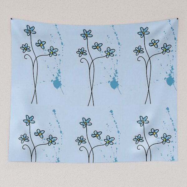 Item preview, Minimalist Forget-Me-Nots – One Line Botanical Drawing with Blue Splash Accents designed and sold by EmeraldeaArt.