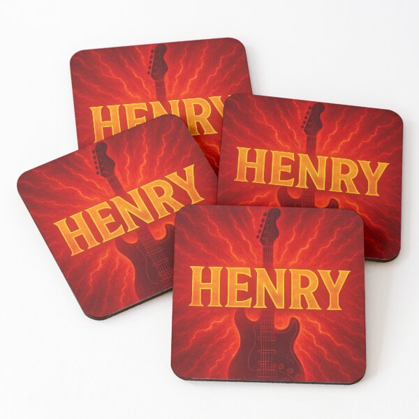 Item preview, Henry Guitar Rock Poster – Fiery Lightning Name Art for Musicians & Rock Fans designed and sold by VoidBloom Studio.