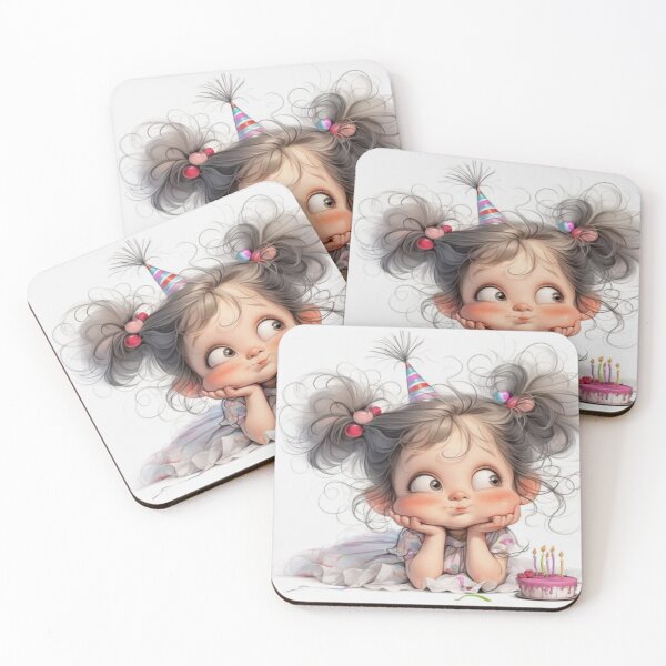 Item preview, cute handmade drawing of little birthday girl designed and sold by NivyasArtistry.