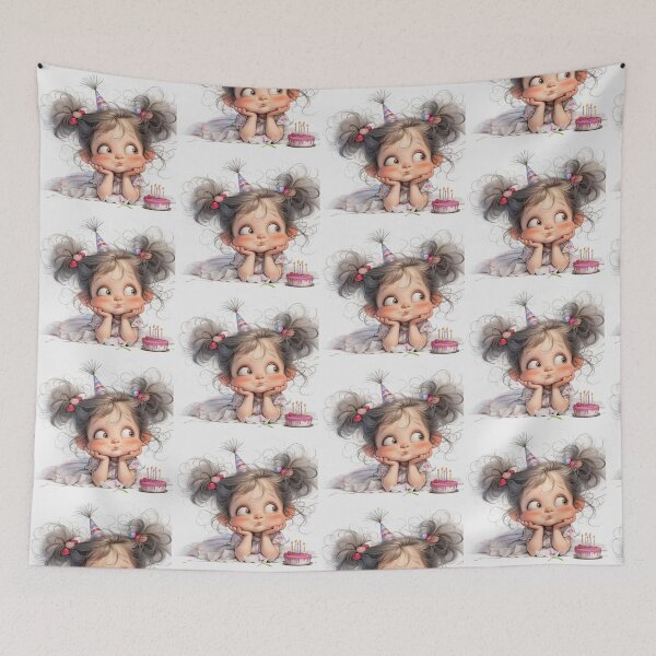 Item preview, cute handmade drawing of little birthday girl designed and sold by NivyasArtistry.