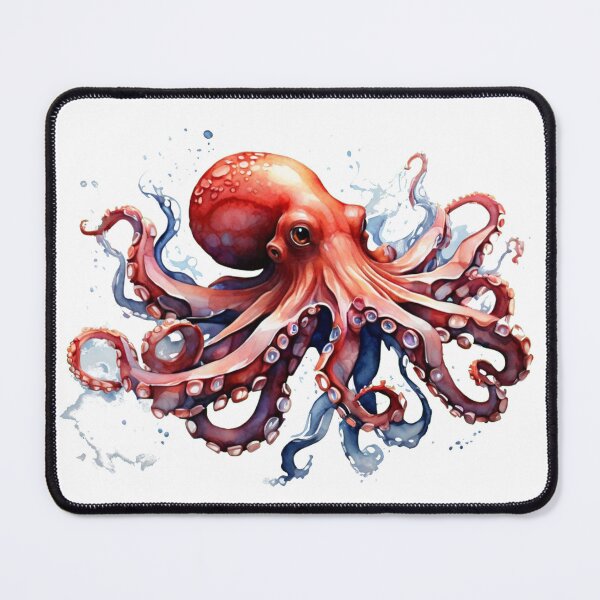 Item preview, a red octopus as a digital watercolor designed and sold by Rose Design & Photos.