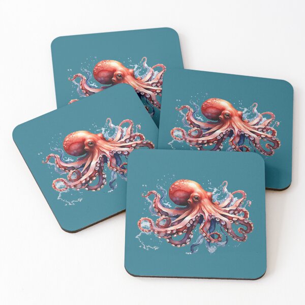 Item preview, a red octopus as a digital watercolor designed and sold by Rose Design & Photos.