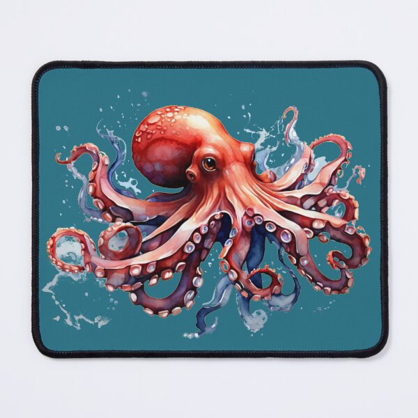 Item preview, a red octopus as a digital watercolor designed and sold by Rose Design & Photos.