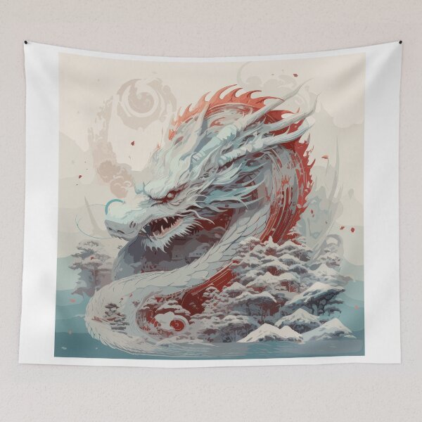 Item preview, Japanese Style Ice Dragon – Mystical Winter Dragon Fantasy Art designed and sold by Daagath.