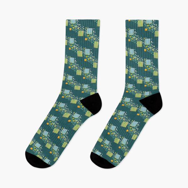 Item preview, Abstract deep green blue whimsy geometric square pattern  designed and sold by lausn.