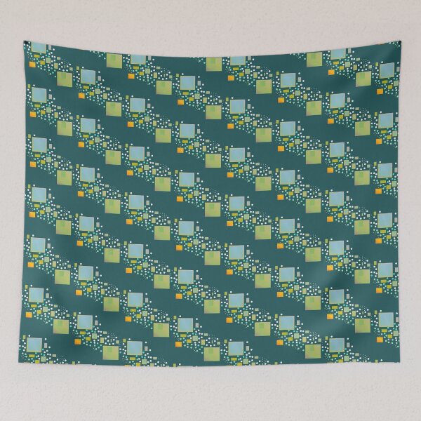 Item preview, Abstract deep green blue whimsy geometric square pattern  designed and sold by lausn.