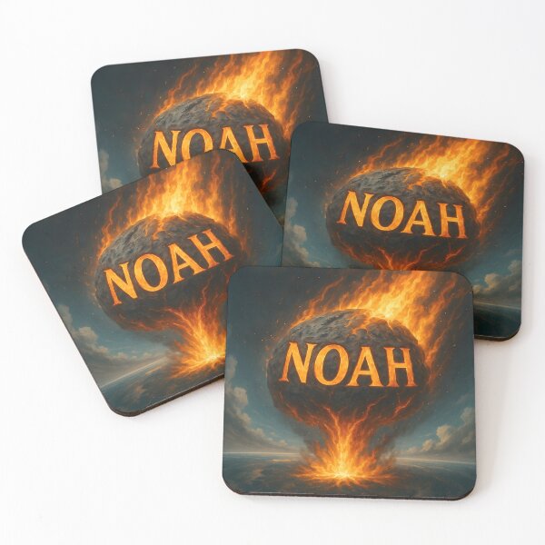 Item preview, Noah on a Flaming Meteor – Fiery Impact Name Art for Bold Statement Lovers designed and sold by VoidBloom Studio.