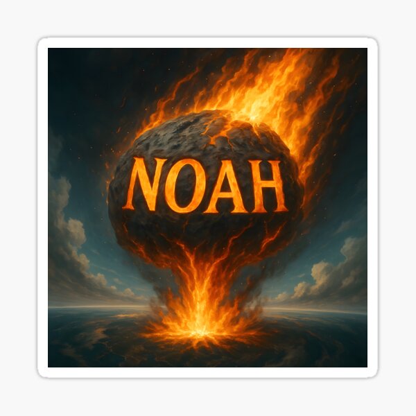 Item preview, Noah on a Flaming Meteor – Fiery Impact Name Art for Bold Statement Lovers designed and sold by VoidBloom Studio.