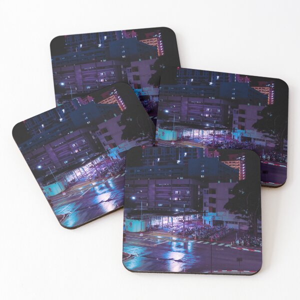 Item preview, Neon Rain Grid – Urban Silence in Electric Glow designed and sold by Xynith.