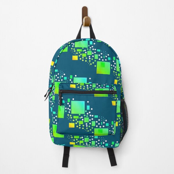 Item preview, Abstract bright green blue whimsy geometric square pattern designed and sold by lausn.