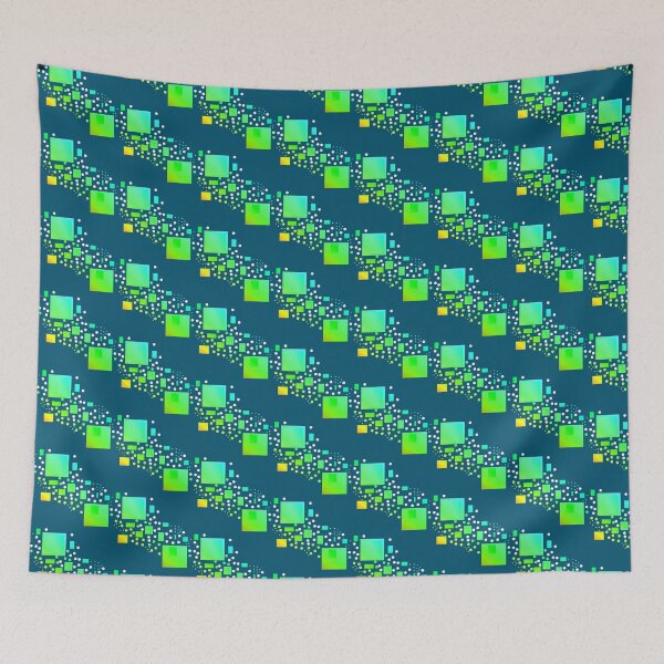 Item preview, Abstract bright green blue whimsy geometric square pattern  designed and sold by lausn.