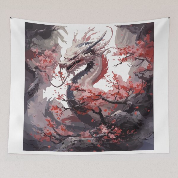 Item preview, White Cherry Blossom Dragon – Asian Fantasy Design in Japanese Style designed and sold by Daagath.