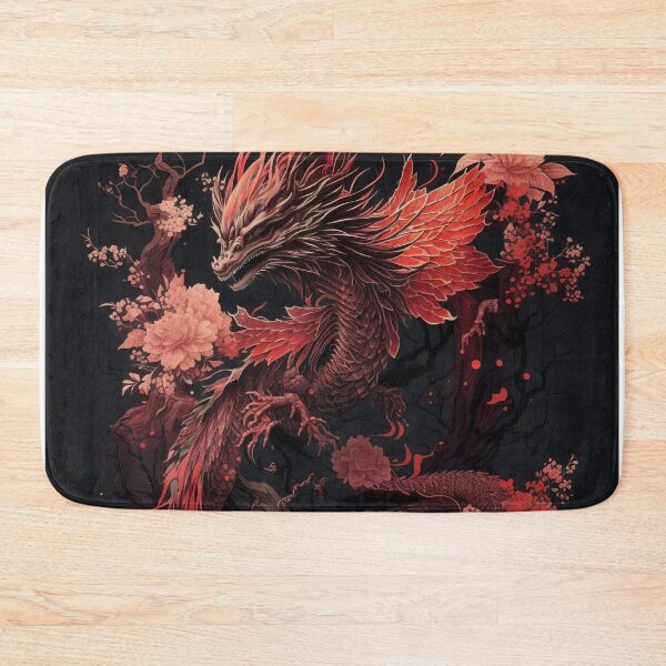 Item preview, Red Asian Dragon with Flowers – Dark Fantasy Design in Japanese Style designed and sold by Daagath.