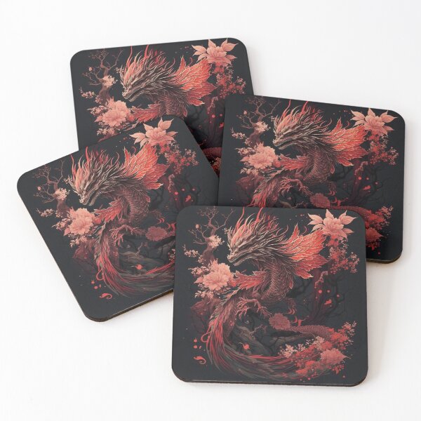 Item preview, Red Asian Dragon with Flowers – Dark Fantasy Design in Japanese Style designed and sold by Daagath.