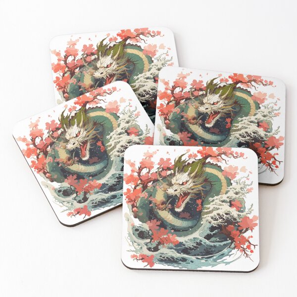 Item preview, Asian water dragon with cherry blossoms – Japanese fantasy design designed and sold by Daagath.