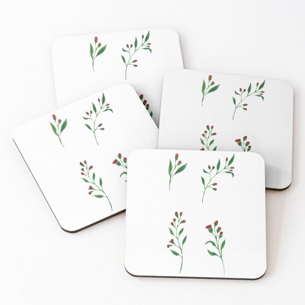 Item preview, Red Flowers with Green Leaves – Watercolor Botanical Set of 4 Illustrations designed and sold by EmeraldeaArt.