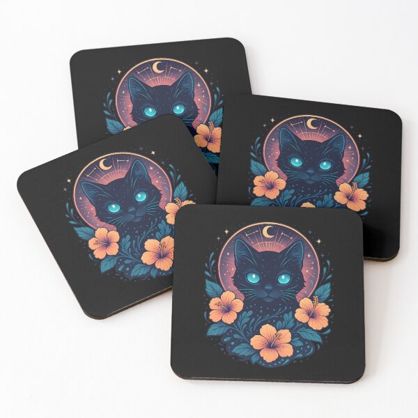 Item preview, Mystic Black Cat with Moon and Flowers – Magical Night Art T-Shirt designed and sold by coffeedigiart.