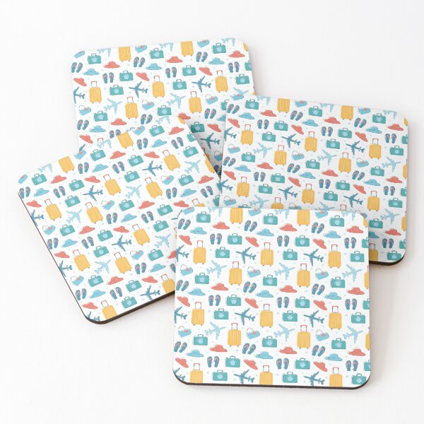 Item preview, Colorful Travel Icons Seamless Pattern | Airplane Suitcase Vacation Print designed and sold by KAYJAY DESIGNS.