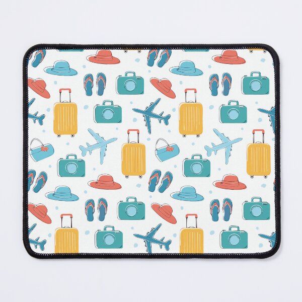 Item preview, Colorful Travel Icons Seamless Pattern | Airplane Suitcase Vacation Print designed and sold by KAYJAY DESIGNS.