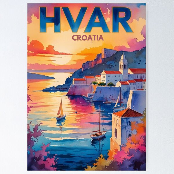 Item preview, Hvar Croatia Poster, Sunset Sticker, Croatia Wall Art designed and sold by Bits & Bops Boutique.