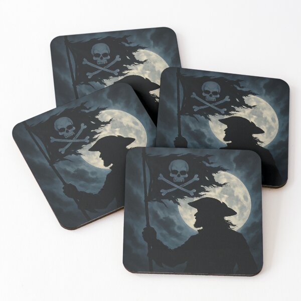 Item preview, Dramatic Pirate Silhouette with Flag Against a Full Moon designed and sold by Wild-way Art.