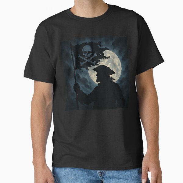 Item preview, Dramatische Piraten-Silhouette mit Flagge vor Vollmond designed and sold by Wild-way.