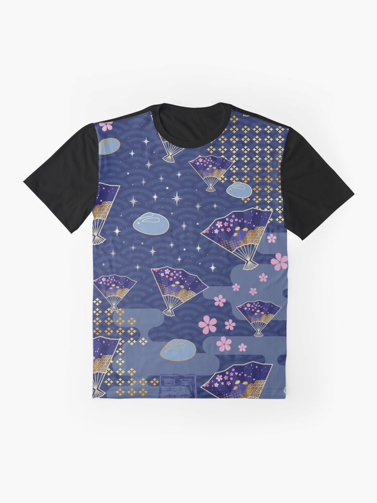 Alternate view of Asian Fans Moon Bunny - Blue Graphic T-Shirt