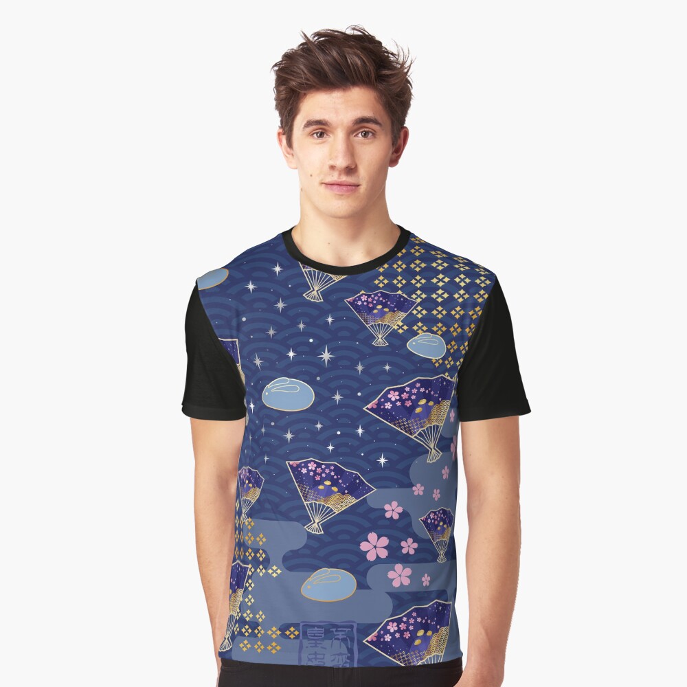 Asian Fans Moon Bunny - Blue Graphic T-Shirt