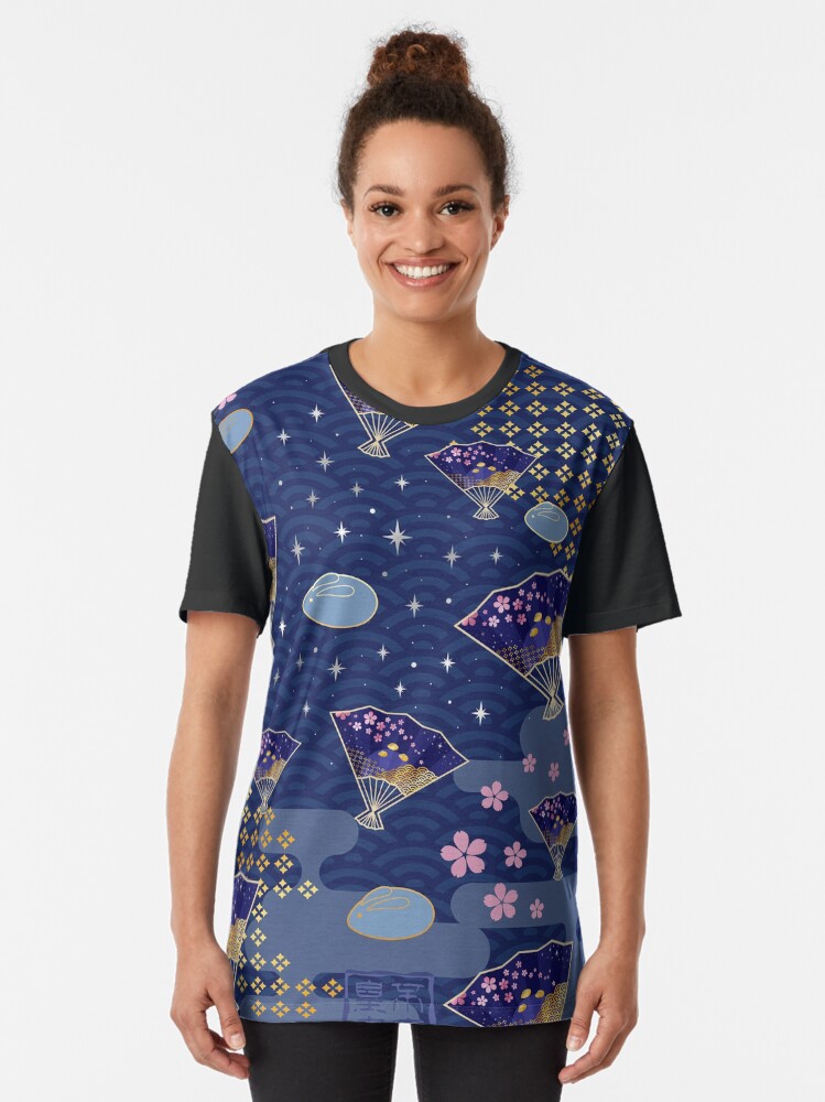 Alternate view of Asian Fans Moon Bunny - Blue Graphic T-Shirt