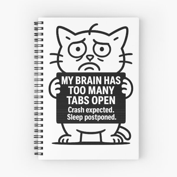 Item preview, My Brain Has Too Many Tabs Open Cat – Insomnia & Overthinking Humor designed and sold by JustMeditateIt.