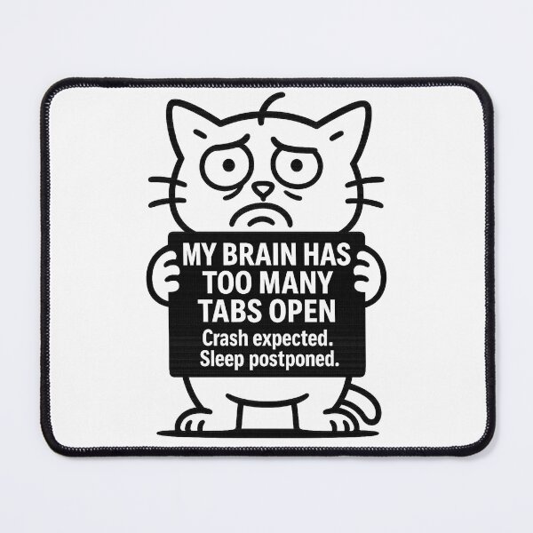Item preview, My Brain Has Too Many Tabs Open Cat – Insomnia & Overthinking Humor designed and sold by JustMeditateIt.