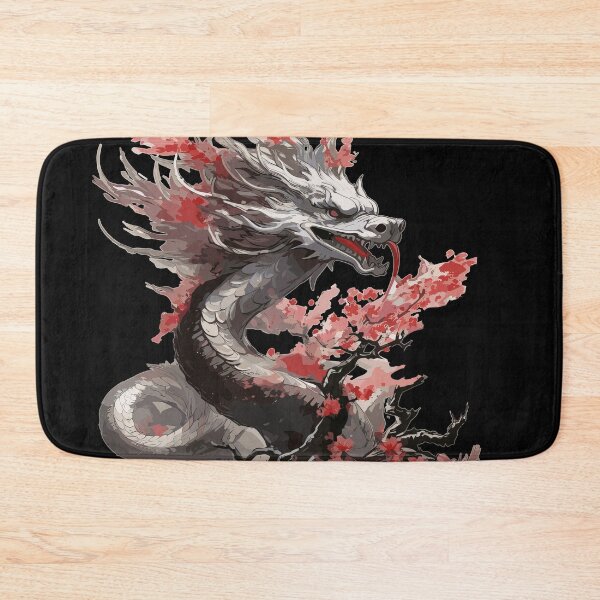 Item preview, nk Brush Dragon with Red Blossoms – Bold Mythical Beast in Japanese Sumi-e Style  designed and sold by Daagath.