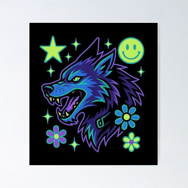 Item preview, Cyber Wolf Spirit – Neon Y2K Retro Aesthetic designed and sold by Design_Your_Day.