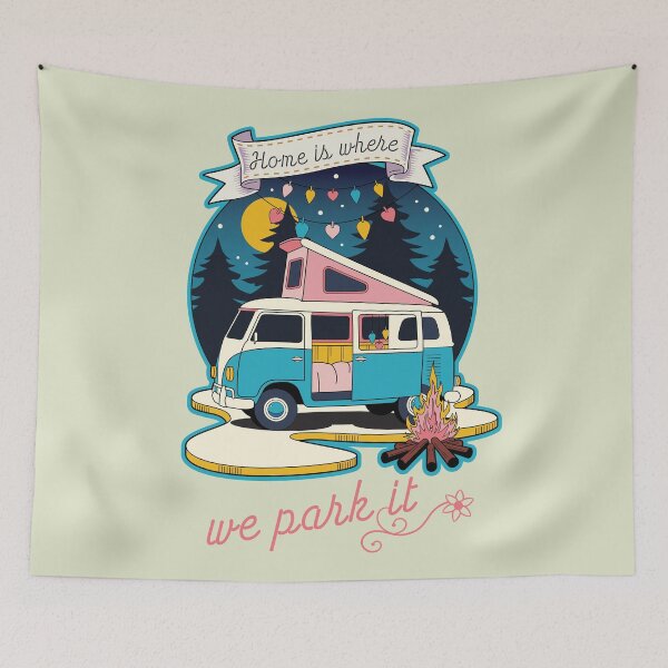 Item preview, Home Is where we park quote – Retro camper van life art designed and sold by Webstudio  2Amigos.