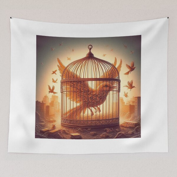 Item preview, Invisible Prisons – Open Birdcage with Bird Inside Motivational Quote Art designed and sold by ashokreddy343.