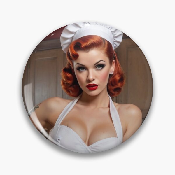 Item preview, Vintage 1940s Chef Red Head Pin Up designed and sold by MissSaylor.
