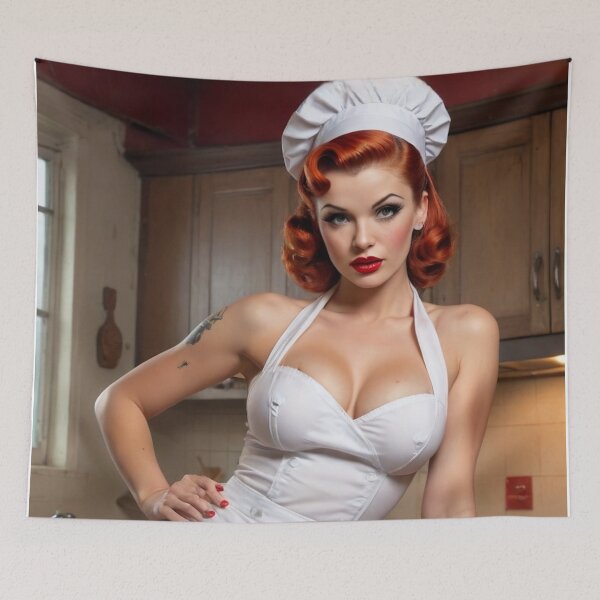 Item preview, Vintage 1940s Chef Red Head Pin Up designed and sold by MissSaylor.
