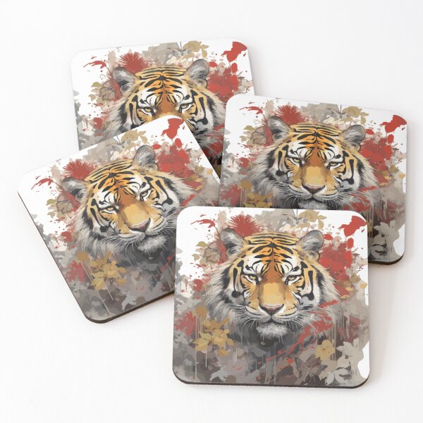 Item preview, Majestic Bengal tiger with flowers and butterflies – Expressive animal art designed and sold by Daagath.