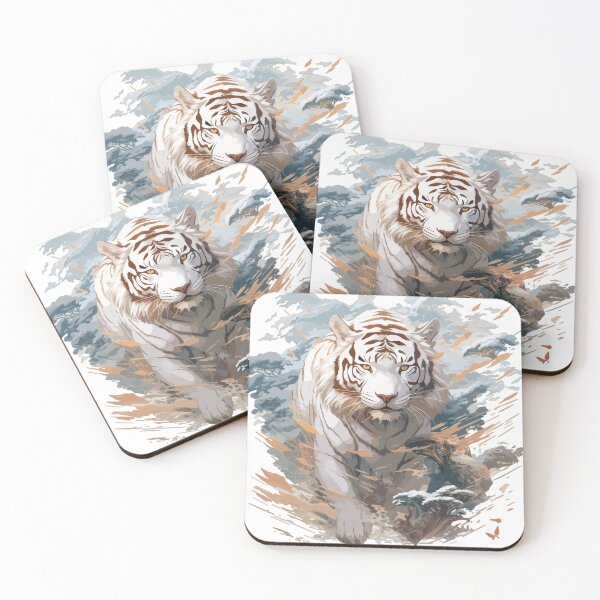 Item preview, White tiger moving through abstract landscape – Dynamic wildlife fantasy art designed and sold by Daagath.