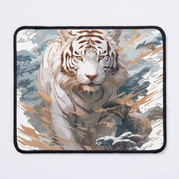 Item preview, White tiger moving through abstract landscape – Dynamic wildlife fantasy art designed and sold by Daagath.