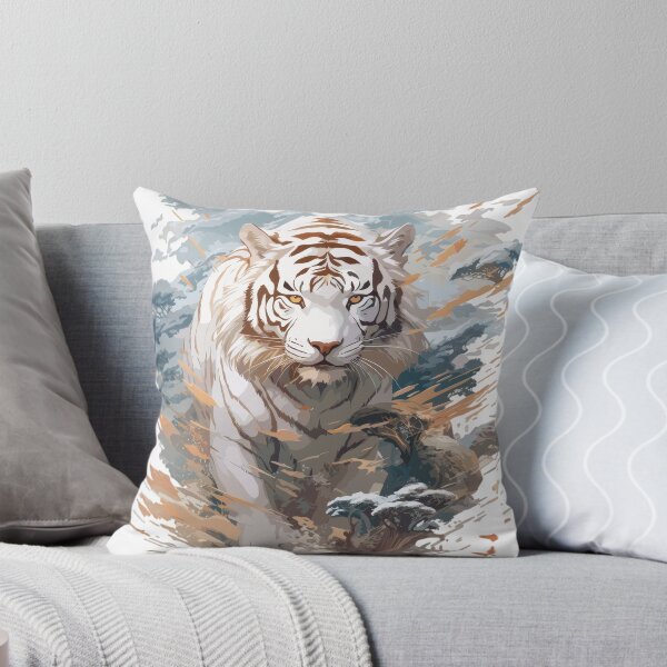 Item preview, White tiger moving through abstract landscape – Dynamic wildlife fantasy art designed and sold by Daagath.