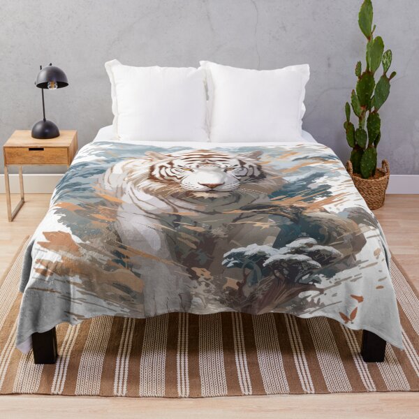 Item preview, White tiger moving through abstract landscape – Dynamic wildlife fantasy art designed and sold by Daagath.