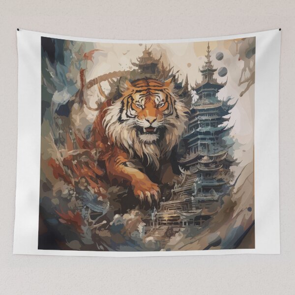 Item preview, Majestic Tiger Temple Fantasy Art – Mythical Jungle Beast Design  designed and sold by Daagath.