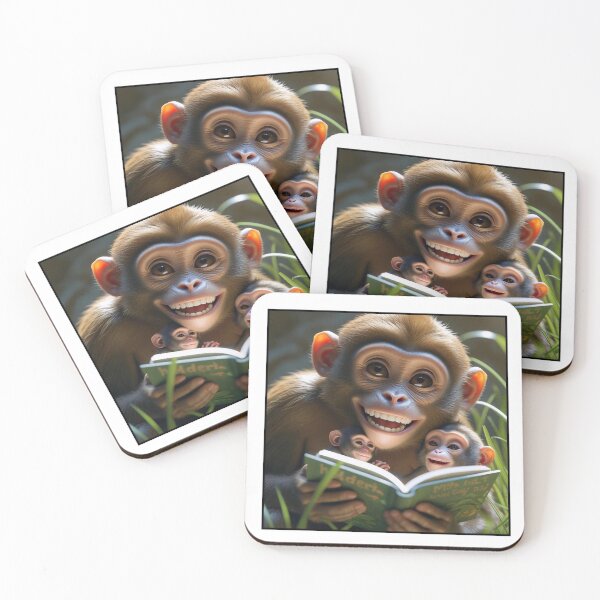 Item preview, A monkey, with babies. A monkey with a book designed and sold by Hope-it-fits.