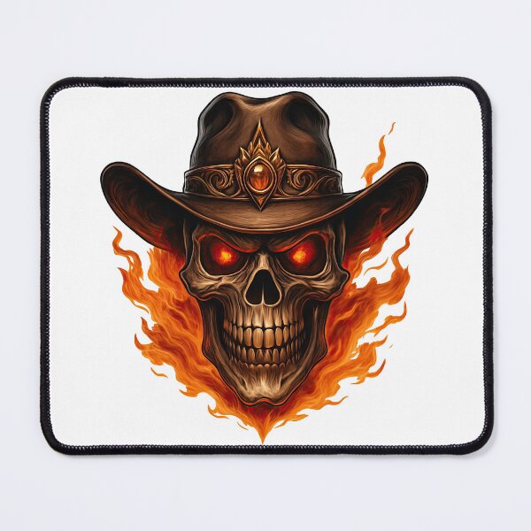 Item preview, Flaming Cowboy Skull with Fiery Eyes and Hat designed and sold by ArtfulWeave.
