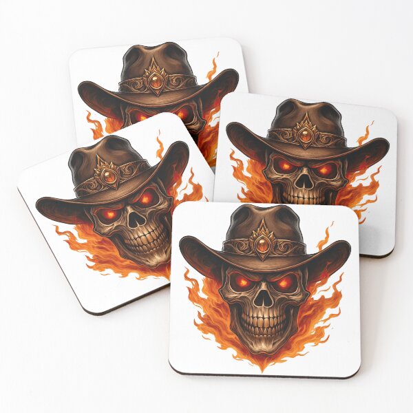 Item preview, Flaming Cowboy Skull with Fiery Eyes and Hat designed and sold by ArtfulWeave.